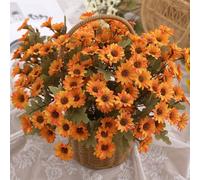 Generico Artificial Fall Flowers Fake Mums for Outdoors Look Real, UV Resistant, Waterproof, Windproof, Fake Fall Flower Daisy with Eucalyptus,Decoration for Home Porch (orange,15pcs)