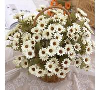 Generico Artificial Fall Flowers Fake Mums for Outdoors Look Real, UV Resistant, Waterproof, Windproof, Fake Fall Flower Daisy with Eucalyptus,Decoration for Home Porch (white,5pcs)