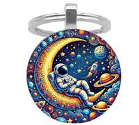 Generico Astronaut On The Moon Keychain Pendant - 3D Space Theme Backpack Dangling Charm | Creative Electroplated Alloy Key Ring Jewelry Ornament | Whimsical Galaxy Universe Birthday Gift For Friends