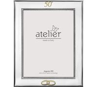 Generico Atelier Cornice Portafoto in Argento 999, 50° Anniversario con Fedi Oro, 18x24 cm, Made in Italy