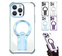 Generico Auraedge Magnetic Kickstand Case, Four Corners Airbag Protection Magnetic Case with Invisible Stand, Anti-Fall, Glossy Finish, Transparent Design for iPhone 16/15/14/13 Pro Max (Blue,16Plus)