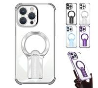 Generico Auraedge Magnetic Kickstand Case, Four Corners Airbag Protection Magnetic Case with Invisible Stand, Anti-Fall, Glossy Finish, Transparent Design for iPhone 16/15/14/13 Pro Max (Silver,12)