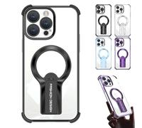 Generico Auraedge Magnetic Kickstand Case, Four Corners Airbag Protection Magnetic Case with Invisible Stand, Anti-Fall, Glossy Finish, Transparent Design for iPhone 16/15/14/13 Pro Max (Black,13Pro)