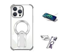 Generico AuraEdge Magnetic Kickstand Case Stylish Strong Geupday Magnetic Kickstand Phone Case with Glossy Finish with Invisible Stand for iPhone 12/13/14/15/16 Pro Max (Silver,13 pro)