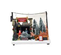 Generico Aurora Store Bancarella di Natale Scenario Natalizio in Resina Venditore Alberi di Natale con Luci 18x10x14,5 cm Villaggio di Natale