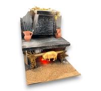 Generico Aurora Store Scenario Presepe Forno Spiedo con Maiale Ambientazione con luce fiamma tremolante Trattoria Osteria con accessori Paesaggio Presepio Napoletano Artigianale 14 x 12 x h.16 cm