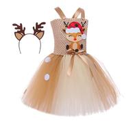 Generico Ausgefallene Kleider für Mädchen, Weihnachts-Cosplay-Kleider für Mädchen,Weihnachten Cosplay Elch Tüll Mädchen - Kostümset Mädchen, Weihnachtskostüme Kinder festliches Mädchen-Rent
