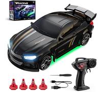 Generico Auto Telecomandata Drift, Mini Auto RC Drift 1:64, Macchina Telecomandata con Luci LED, 2.4GHz, Rotazione a 360°, 15 km/h, Auto da Corsa Giocattolo, Regalo per Bambini 8+ Anni (A-nero)
