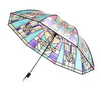 Generico Automatic Umbrella - Stained Glass Windproof Umbrella Compact - UV Protection Shade Umbrellas | Fashion Accessories For Women Girls Birthday Beach Vacation Travel Outdoor Walking And Camping