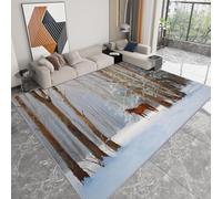 Generico Azzurro Tappeto Salotto Moderno Lavabile 60 x 90 cm, Cavallo Invernale Campo Di Neve Grande Albero Tappeto Soggiorno Antiscivolo, Camera da Letto Pelo Corto, Tappeti Grande Sala da Pranzo