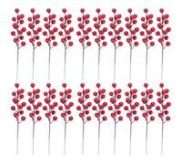 Generico Bacche glassate di Natale - 20 pezzi di bacche rosse artificiali | Bacche rosse di Natale | Ornamenti artificiali con bacche di agrifoglio da 7,8 pollici | Bacca di Natale | di bacche ross