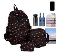 Generico Backpack Girls, Strawberry Bookbag Set, Adorable Shoulder Pouch with 15 Inches Size, Compact Pen Purse for Preschool, Kindergarten, Travel, Daily, Commute, Pink White Black