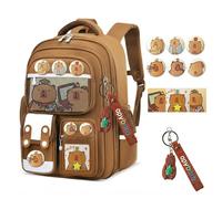 Generico Backpack with 10-Piece Accessories, Cute School Supplies Stationery, Kawaii Backpack Gift for Teens and Students (Brown,Large)