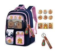 Generico Backpack with 10-Piece Accessories, Cute School Supplies Stationery, Kawaii Backpack Gift for Teens and Students (Pink-Blue,Large)