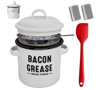 Generico Bacon Grease Container - Steel Oil Container | Pot Fat Storage, With Strainer, 48 Oz Stainless Steel Oil Filter Pot For Kitchen, Green Cooking Oils Storage Holder