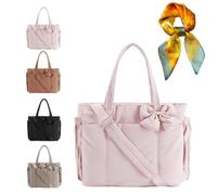 Generico Bag Crush Bow Tote Bag,Puffy Lightweight Purse for Women,Lightweight Puffy Quilted Bow Handbag Shoulder Bag,for Daily (Pink)