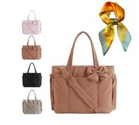 Generico Bag Crush Bow Tote Bag,Puffy Lightweight Purse for Women,Lightweight Puffy Quilted Bow Handbag Shoulder Bag,for Daily (Brown)