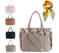 Generico Bag Crush Bow Tote Bag,Puffy Lightweight Purse for Women,Lightweight Puffy Quilted Bow Handbag Shoulder Bag,for Daily (Gray)