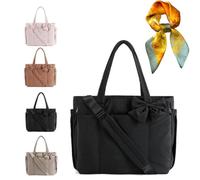 Generico Bag Crush Bow Tote Bag,Puffy Lightweight Purse for Women,Lightweight Puffy Quilted Bow Handbag Shoulder Bag,for Daily (Black)