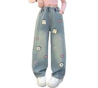 Generico Baggy Jeans da Ragazz, Jeans da Ragazza con Motivo a Farfalla Elastici in Vita E Strappati Effetto Invecchiato alla Moda Y2k con Tasche Jeans Strappati Ragazza per La Primavera E L'autunno
