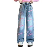 Generico Baggy Jeans da Ragazza, Jeans Donna Ragazza Baggy a Gamba Larga con Vita Elastica E Tasche a Vita Alta Y2k Pantaloni Dritti Comodi Pantaloni in Jeans per La Primavera E L'autunno