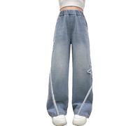 Generico Baggy Jeans Ragazza, Jeans a Zampa da Ragazza con Motivo a Farfalla Elastici in Vita E Strappati Effetto Invecchiato alla Moda Y2k con Tasche Pantaloni di Jeans per La Primavera E L'autunno