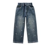 Generico Baggy Jeans Ragazza, Jeans da Ragazza con Motivo a Farfalla Elastici in Vita E Strappati Effetto Invecchiato alla Moda Y2k con Tasche Jeans da Ragazzacon Stampa per La Primavera E L'autunno
