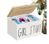 Generico Bagno Porta Assorbenti In Legno Con Coperchio - Discreto Contenitore Per Assorbenti Con Divisori - Elegante Organizer Per Prodotti Per L'igiene Femminile, E Assorbnti In Cotone - 21x13x13 C