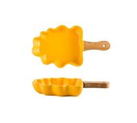 Generico Baking Dish 2 PCS Ceramic Baking Dish Creative Tree Plates with Wooden Handle Large Salad Snack Dessert Dishes Baking Bowl Kitchen Tableware Bakeware (Color : Green) (Orange)