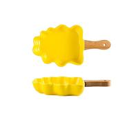 Generico Baking Dish 2 PCS Ceramic Baking Dish Creative Tree Plates with Wooden Handle Large Salad Snack Dessert Dishes Baking Bowl Kitchen Tableware Bakeware (Color : Green) (Yellow)