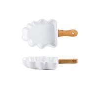 Generico Baking Dish 2 PCS Ceramic Baking Dish Creative Tree Plates with Wooden Handle Large Salad Snack Dessert Dishes Baking Bowl Kitchen Tableware Bakeware (Color : Green) (White)