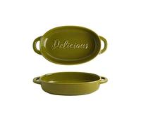 Generico Baking Dish Retro Baking Dish Ceramic Bake Pan Binaural Cheese Pizza Bake Bowl Household Flavor Saucer Rectangle Dinner Dish 2 PCS Bakeware (Color : White) (White)