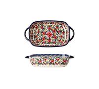 Generico Baking Dish Retro Baking Dish Ceramic Bakeware Household Hand Painted Salad Plate Rice Bowl Binaural Baking Pan Kitchen Tableware with Handle 2 PCS Bakeware (Color : D) (D)