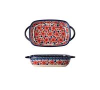 Generico Baking Dish Retro Baking Dish Ceramic Bakeware Household Hand Painted Salad Plate Rice Bowl Binaural Baking Pan Kitchen Tableware with Handle 2 PCS Bakeware (Color : D) (B)
