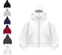 Generico Balaclava Hoodie with Built in Balaclava, Double Hooded Zip Jacket with Mask, Wind-Resistant Winter Hoodies for Men Women (White,XL)