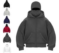 Generico Balaclava Hoodie with Built in Balaclava, Double Hooded Zip Jacket with Mask, Wind-Resistant Winter Hoodies for Men Women (Dark Grey,XL)