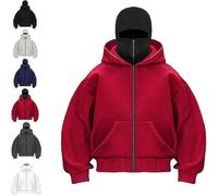 Generico Balaclava Hoodie with Built in Balaclava, Double Hooded Zip Jacket with Mask, Wind-Resistant Winter Hoodies for Men Women (Red,XL)