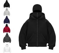 Generico Balaclava Hoodie with Built in Balaclava, Double Hooded Zip Jacket with Mask, Wind-Resistant Winter Hoodies for Men Women (Black,XL)