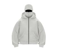 Generico Balaclava Ninja Zipper Hoodie with Built in Balaclava, Double Hooded Jacket Hoodie with Mask, Wind-Resistant Winter Hoodies (Light Gray B (Zipper),XL)
