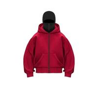 Generico Balaclava Ninja Zipper Hoodie with Built in Balaclava, Double Hooded Jacket Hoodie with Mask, Wind-Resistant Winter Hoodies (Red A (Zipper),L)