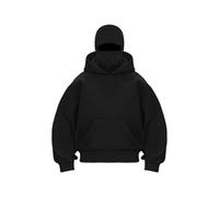 Generico Balaclava Ninja Zipper Hoodie with Built in Balaclava, Double Hooded Jacket Hoodie with Mask, Wind-Resistant Winter Hoodies (Black (Pullover),M)