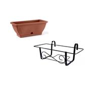 Generico BALCONIERA, CON CESSETTA PER BALCONE, RERISTENTE ALLA RUGINE,FERRO VERNICIATO, FIORIERA DA 50 CM, CAPIENZA DA 3L DI OTTIMA QUALITA', CASSETTA COLORE TERRACOTTA, PIANTE E FIORI, BASILICO,