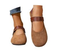 Genérico Ballerine eleganti da donna con cinturini tipo Mary Jane, in camoscio, ortopediche, larghe, comode, antiscivolo, piatte, con cinturino a punta rotonda, traspiranti e antiscivolo, marrone, 36