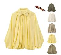 Generico Balloon Sleeve Jacket For Women, Oversized Pleated Streetwear Jackets Womens Puffed Bomber Jacket (Yellow,M)