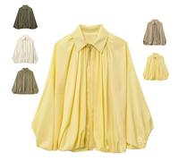 Generico Balloon Sleeve Jacket for Women,Puffed Bomber Jacket,Women's Retro Textured Draped Jackets,Oversize Casual Outerwear (Yellow,M)