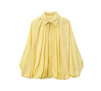 Generico Balloon Sleeve Jacket for Women, Womens Puffed Bomber Jacket, Batwing Sleeve Lapel Collar Zip Front Pleated Shirts (Yellow,S)