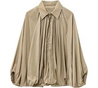 Generico Balloon Sleeve Jacket For Women, Womens Puffed Bomber Jacket, Casual Batwing Sleeve Lapel Collar Zip Shirts (Khaki,M)