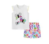 Generico Bambina Completi Estivi,Body Estiva Neonato Estate Vestiti Outfit set da 2 pezzi T-shirt Maniche Corte Ricamate abbigliamento casual estivo per Ragazze 1-4 anni