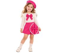 Generico Bambina Completo Tre Pezzi Fiocco Frontale Gonna Arricciata Beret | Set Coordinato Casacca Voluminosa, Outfit Giovanile, Stile Romantico Scenico, Abito Festa, Per Recite Scolastiche