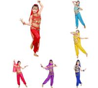 Generico Bambina Costume per Danza del Ventre Ragazza Set 3 Pezzi Crop Top con Paillettes Nappe Pantaloni Lunghi in Chiffon Catena in Vita Vestito Danza Ventre Belly Dancewaer